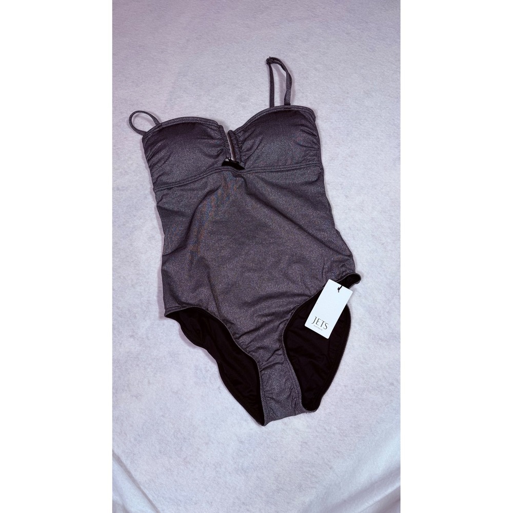 Jets Australia one piece swimsuit US 8 Lumen Silver Metallic U-Trim Bandeau NWT